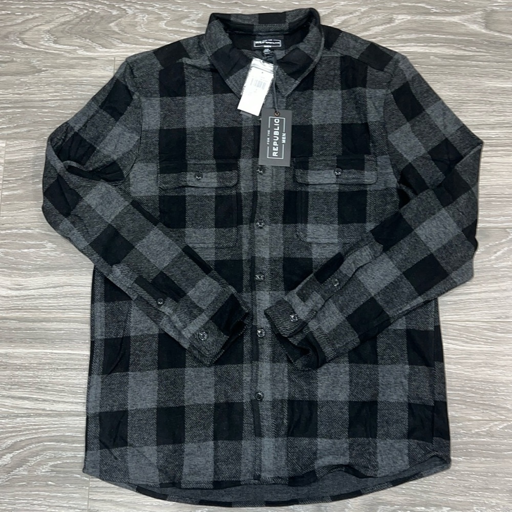 For the republic flannel. Size L. NWT. Black and grey